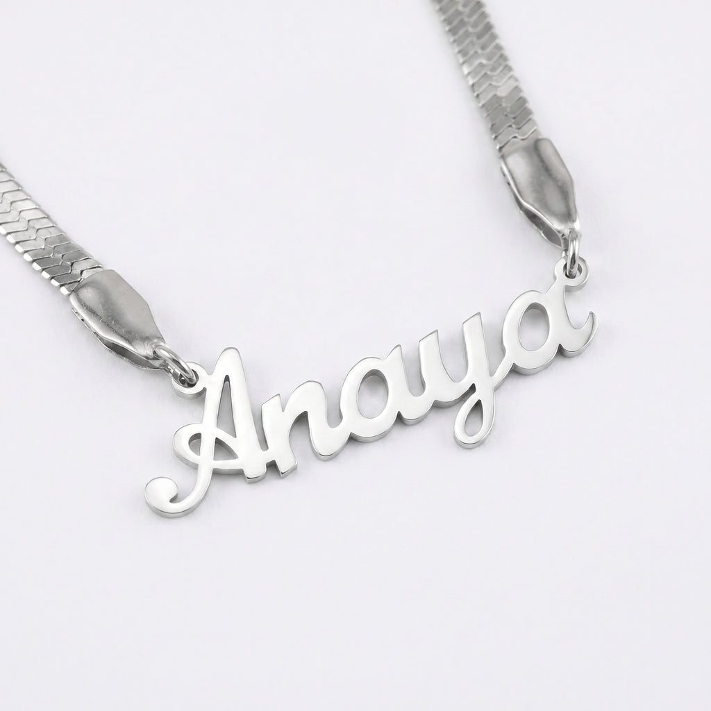 Custom name necklace herringbone chain