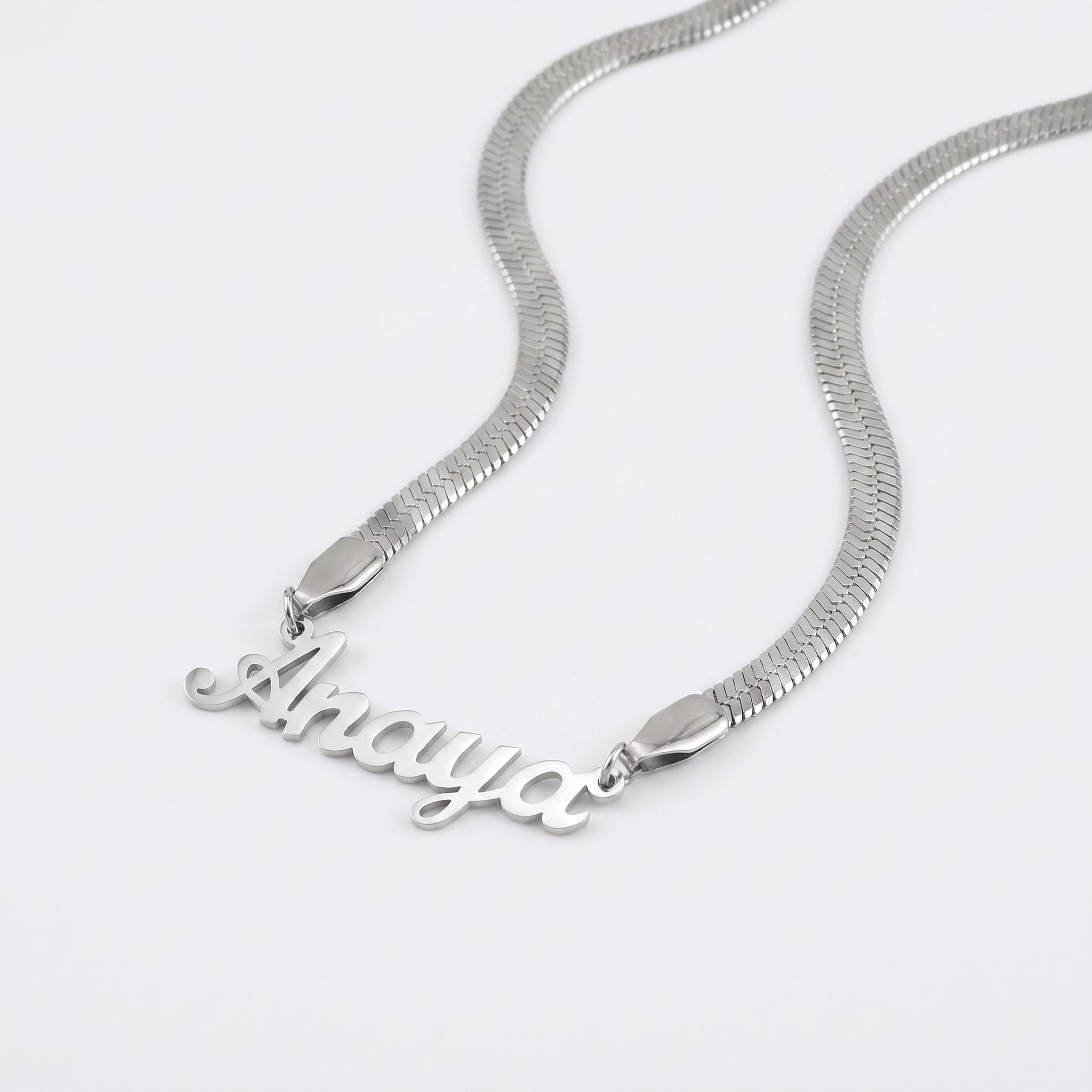 Custom name necklace herringbone chain
